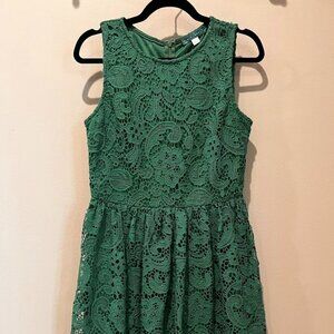 Pim + Larkin Mini Dress in Green Floral Crochet, Size L